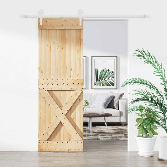 Sliding Door 80 x 210 cm Solid Pine Wood Natural and White