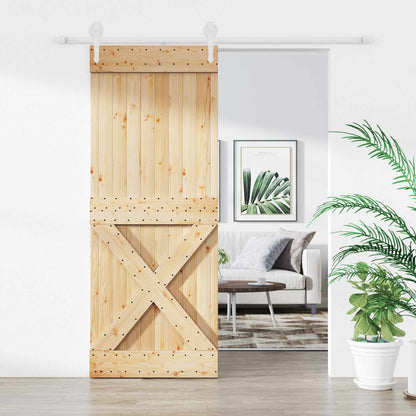 Sliding Door Natural and White 90 x 210 cm Solid Pine Wood