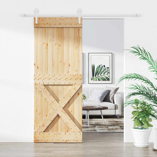 Sliding Door Natural and White 90 x 210 cm Solid Pine Wood
