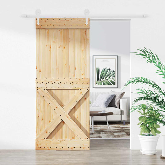 Sliding Door 100 x 210 cm Solid Pine Wood Natural and White