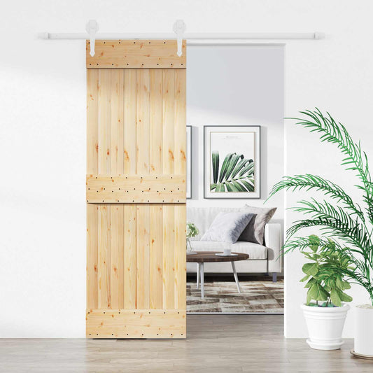 Sliding Door Natural and White 70 x 210 cm Solid Pine Wood