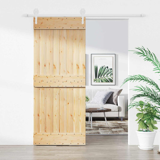 Sliding Door Natural and White 85 x 210 cm Solid Pine Wood