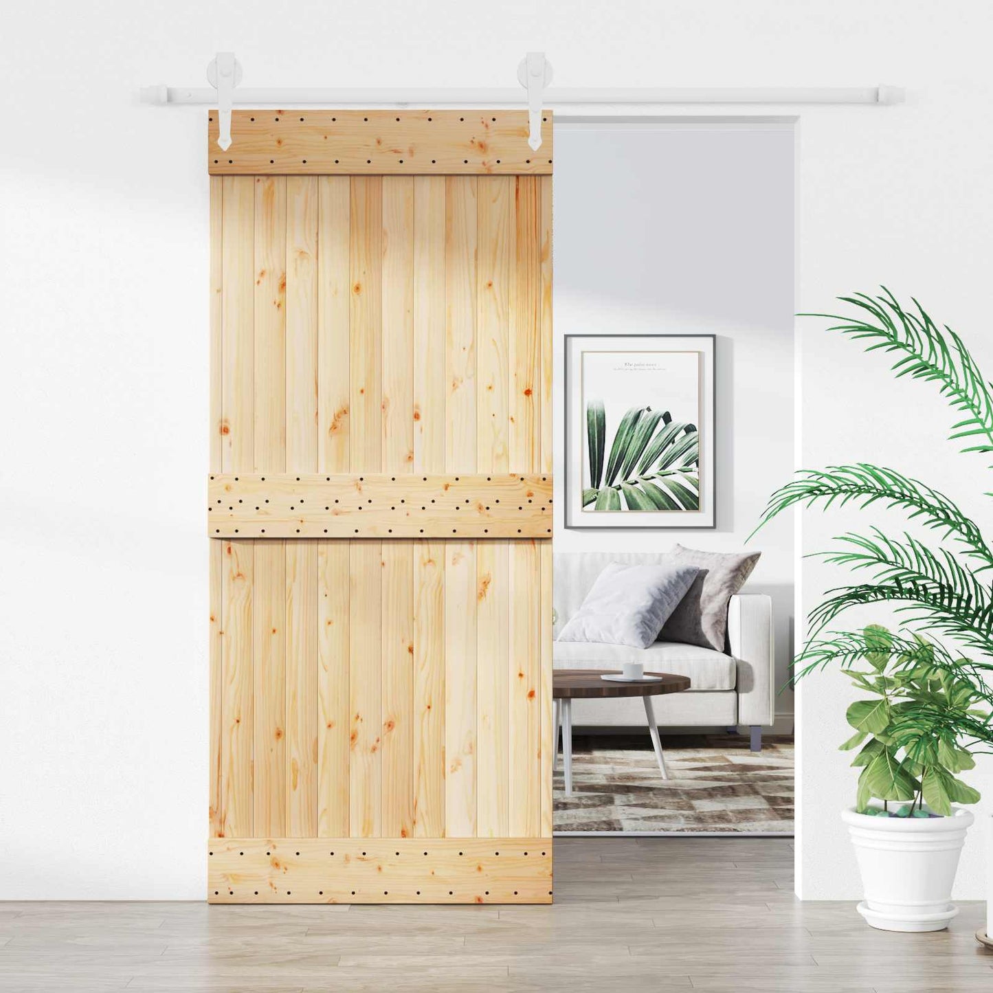 Sliding Door 90 x 210 cm Solid Pine Wood (Untreated)