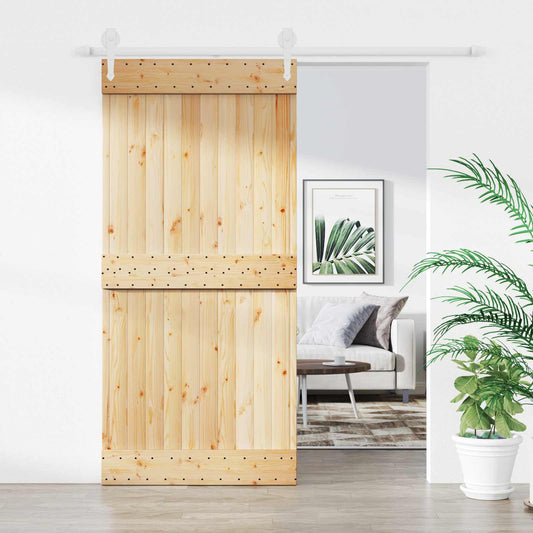 Sliding Door Natural and White 95 x 210 cm Solid Pine Wood