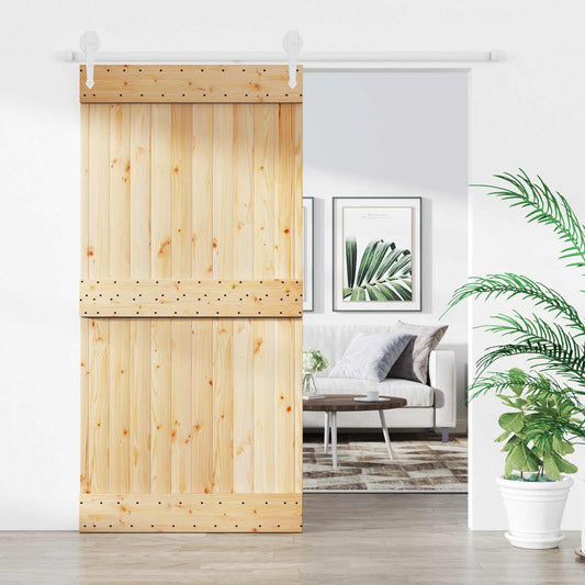 Sliding Door Natural and White 100 x 210 cm Solid Pine Wood