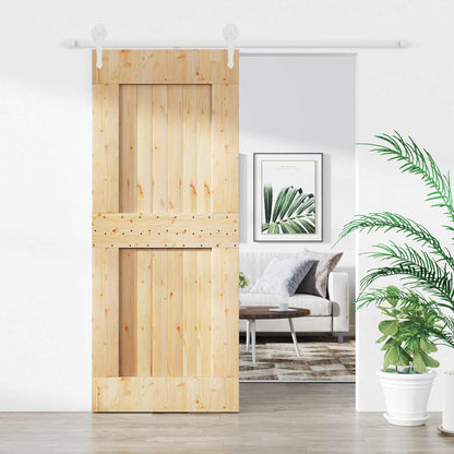 Sliding Door Natural and White 85 x 210 cm Solid Pine Wood
