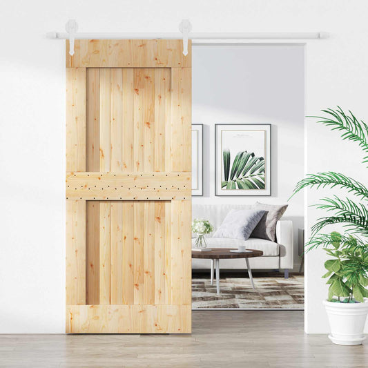 Sliding Door 90 x 210 cm Solid Pine Wood (Untreated)