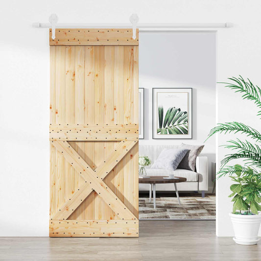 Sliding Door Natural and White 90 x 210 cm Solid Pine Wood