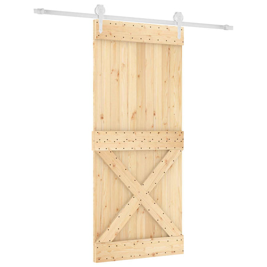 Sliding Door Natural and White 90 x 210 cm Solid Pine Wood