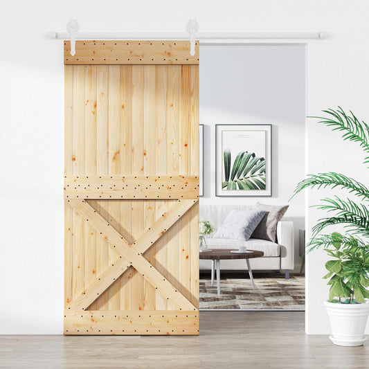 Sliding Door 95 x 210 cm Solid Pine Wood (Untreated)