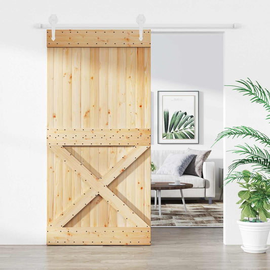 Sliding Door 100 x 210 cm Solid Pine Wood (Untreated)