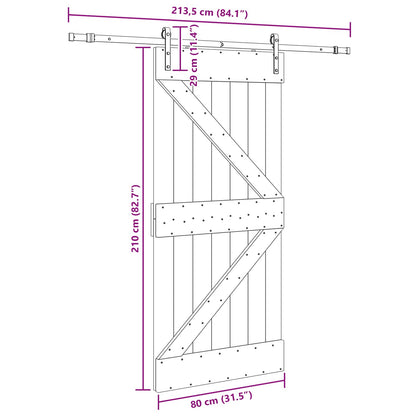 Sliding Door NARVIK Natural and Black 80 x 210 cm (213.5 cm)