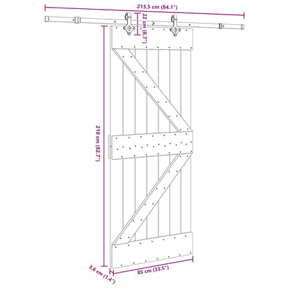 Sliding Door NARVIK Natural and Black 85 x 210 cm (213.5 cm)
