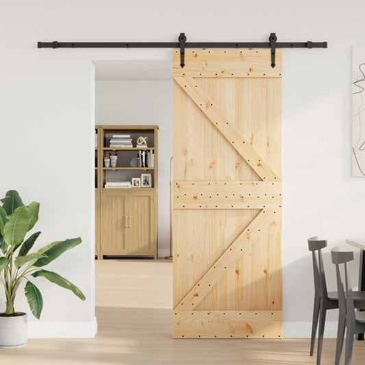 Sliding Door NARVIK Natural and Black 80 x 210 cm (213.5 cm)
