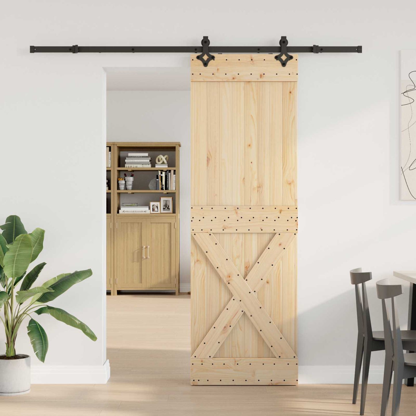 Sliding Door NARVIK Natural and Black 70 x 210 cm (213.5 cm)