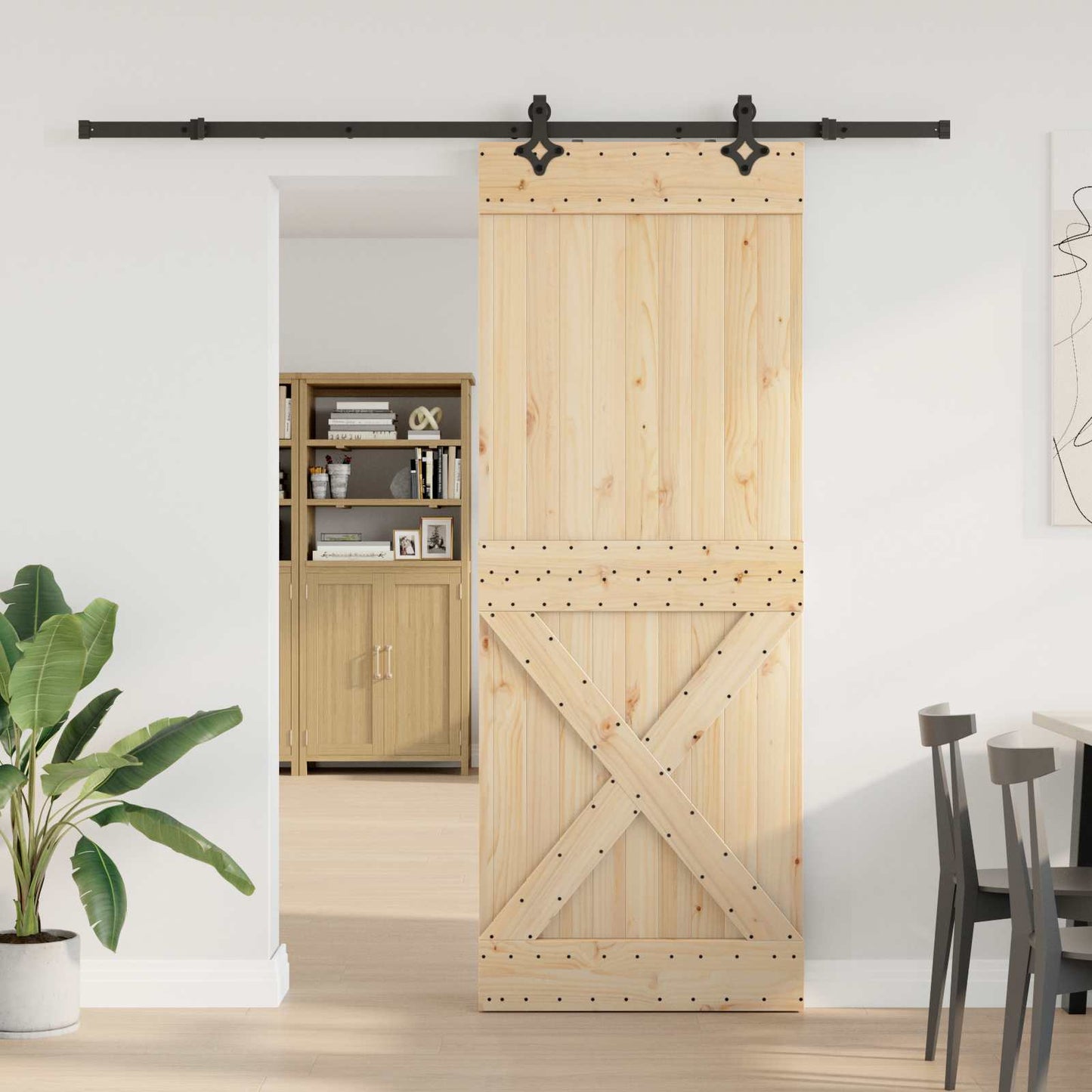 Sliding Door NARVIK Natural and Black 85 x 210 cm (213.5 cm)