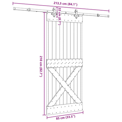 Sliding Door NARVIK Natural and Black 85 x 210 cm (213.5 cm)
