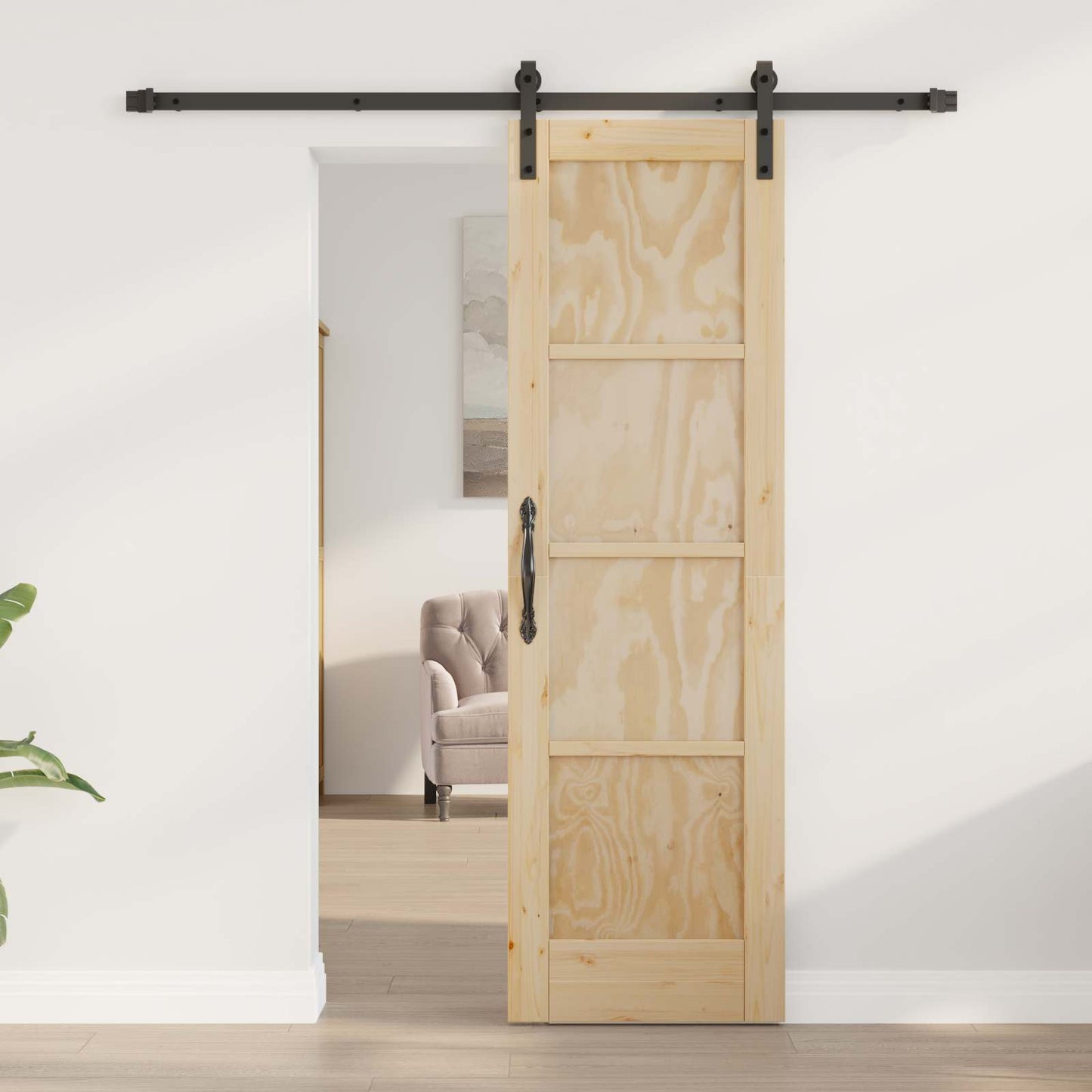 Sliding Door Natural and Black 61 x 198.5 cm Solid Pine Wood