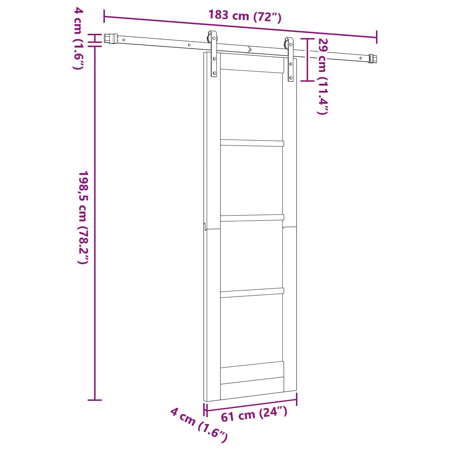 Sliding Door Natural and Black 61 x 198.5 cm Solid Pine Wood
