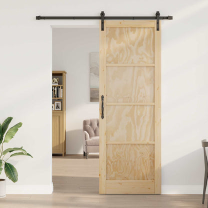 Sliding Door Natural and Black 83 x 232 cm Solid Pine Wood