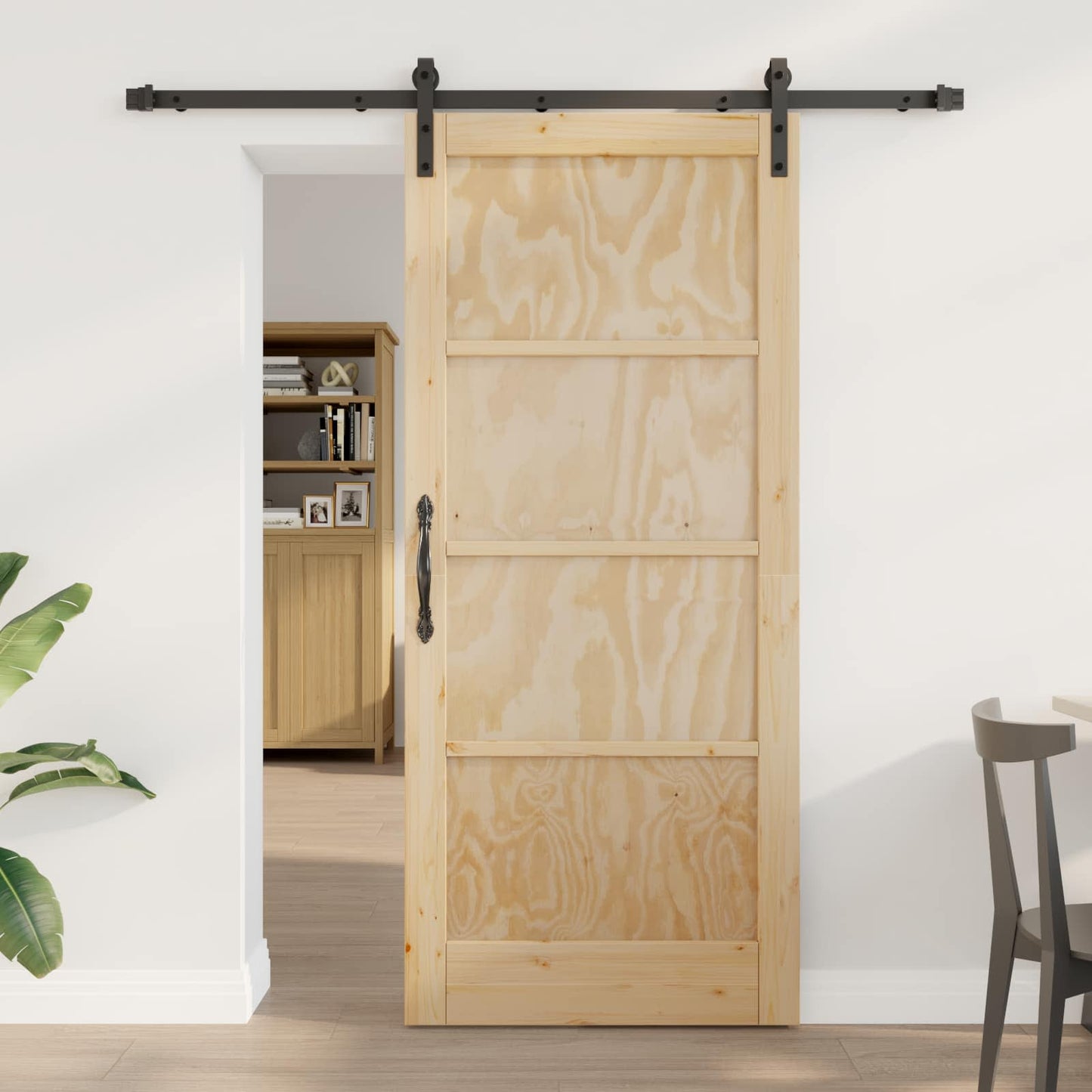 Sliding Door Natural and Black 86 x 198.5 cm Solid Pine Wood
