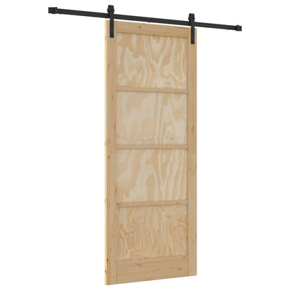 Sliding Door Natural and Black 86 x 211 cm Solid Pine Wood