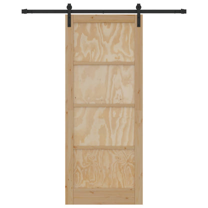 Sliding Door Natural and Black 86 x 211 cm Solid Pine Wood