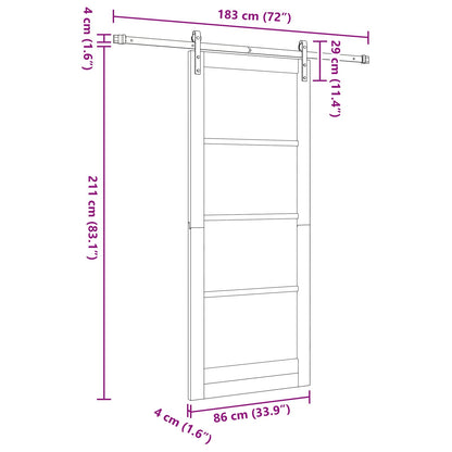 Sliding Door Natural and Black 86 x 211 cm Solid Pine Wood
