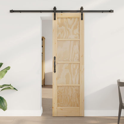 Sliding Door Natural and Black 61 x 198.5 cm Solid Pine Wood
