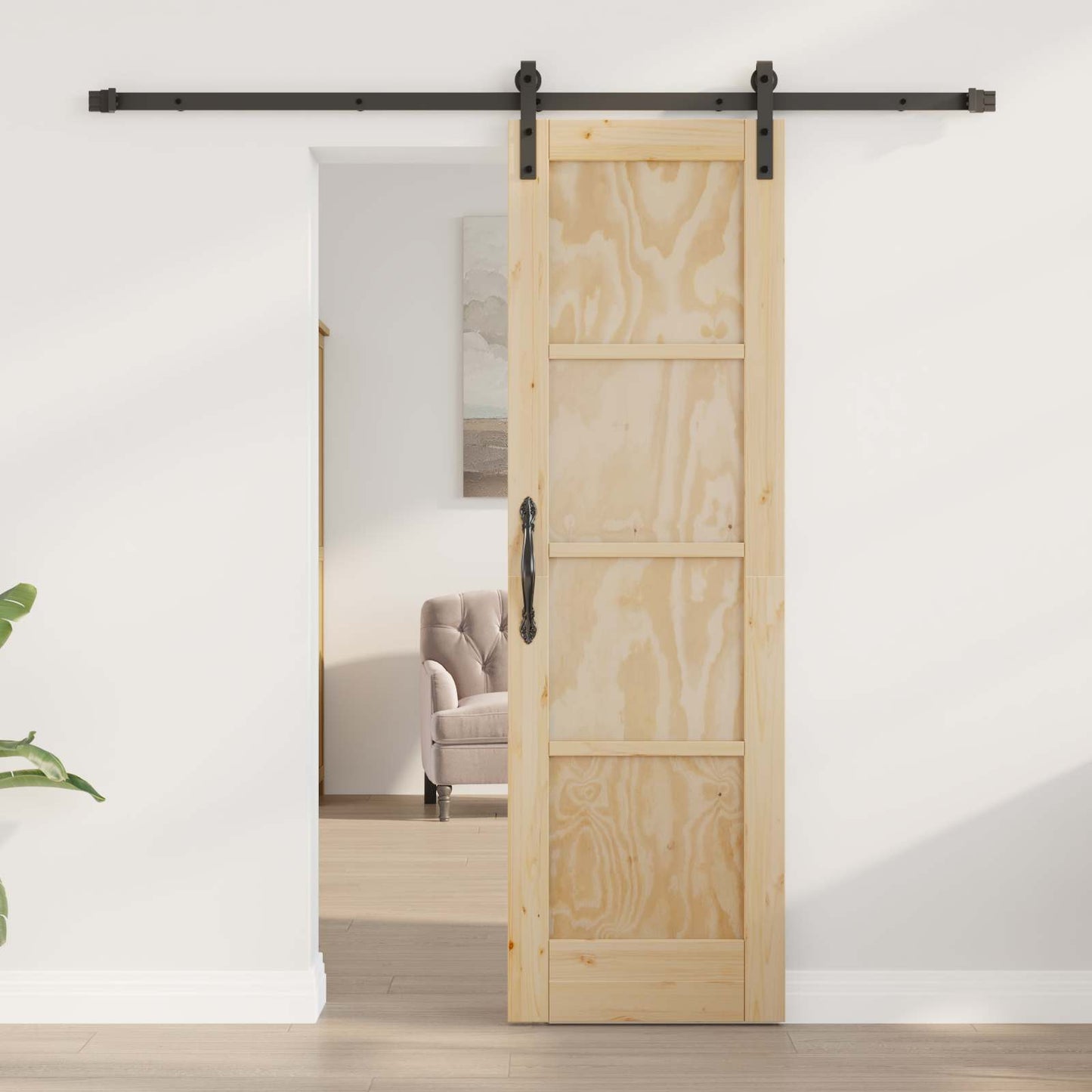 Sliding Door Natural and Black 61 x 198.5 cm Solid Pine Wood