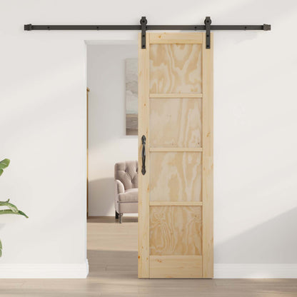 Sliding Door Natural and Black 61 x 198.5 cm Solid Pine Wood