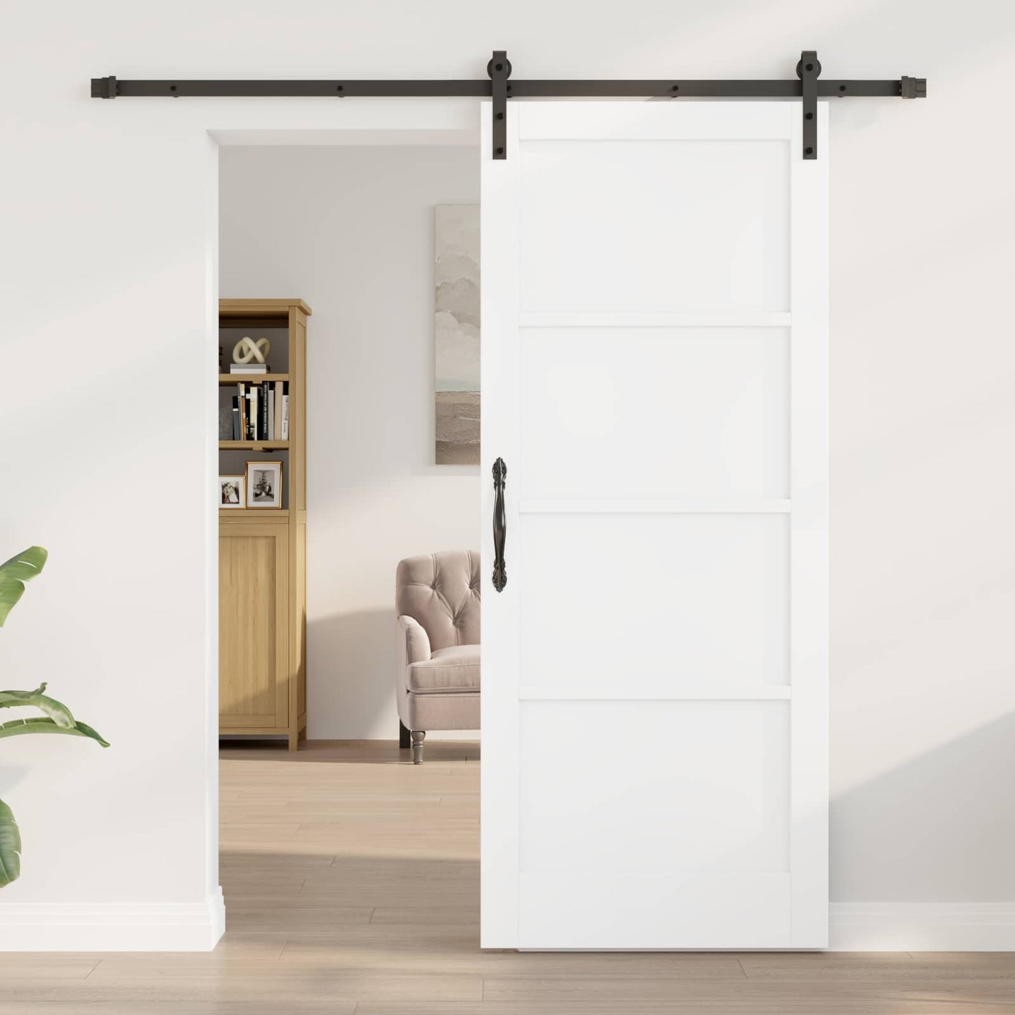 Sliding Door White and Black 83 x 202 cm Solid Pine Wood