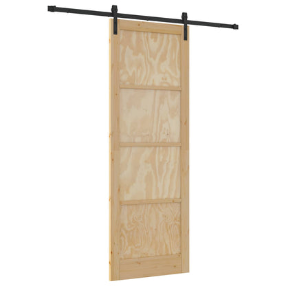 Sliding Door Natural and Black 83 x 232 cm Solid Pine Wood
