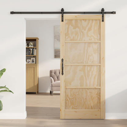 Sliding Door Natural and Black 86 x 198.5 cm Solid Pine Wood
