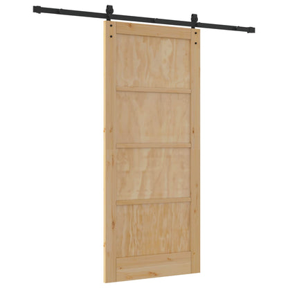 Sliding Door Natural and Black 86 x 198.5 cm Solid Pine Wood