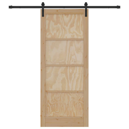 Sliding Door Natural and Black 86 x 211 cm Solid Pine Wood