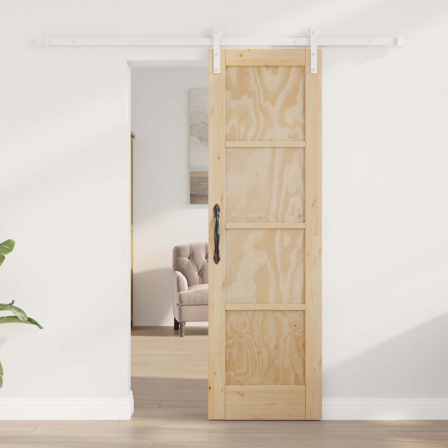 Sliding Door Natural and White 61 x 198.5 cm Solid Pine Wood
