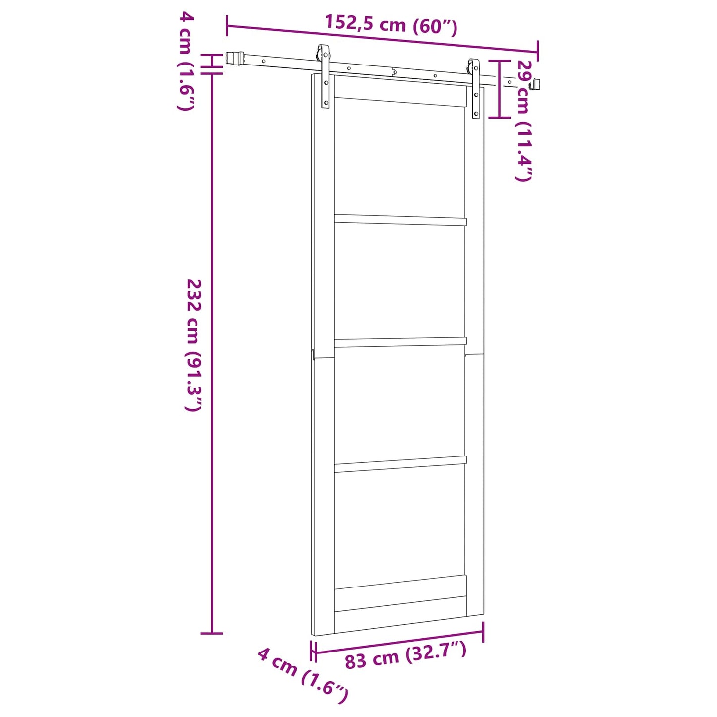 Sliding Door White 83 x 232 cm Solid Pine Wood