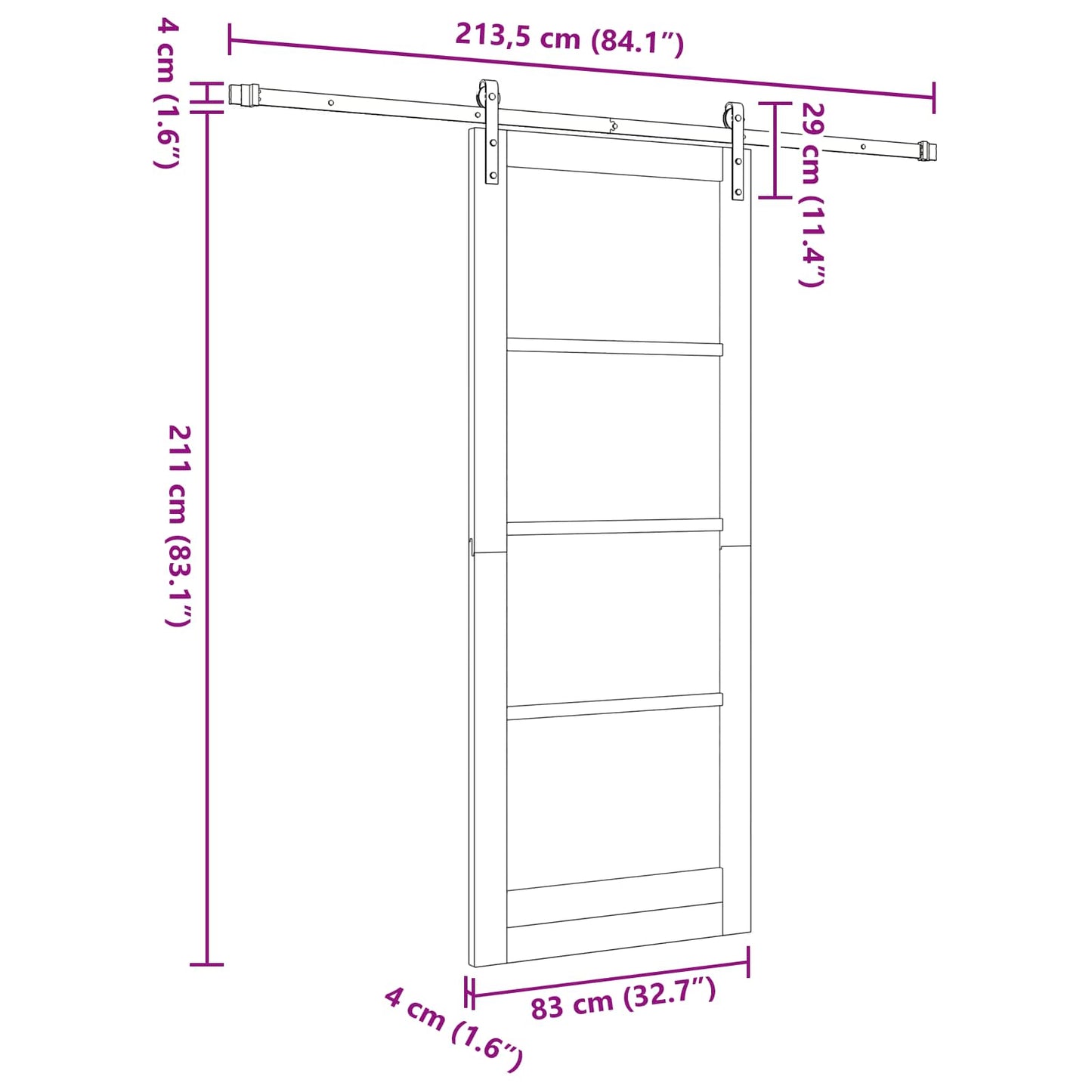 Sliding Door White 83 x 232 cm Solid Pine Wood