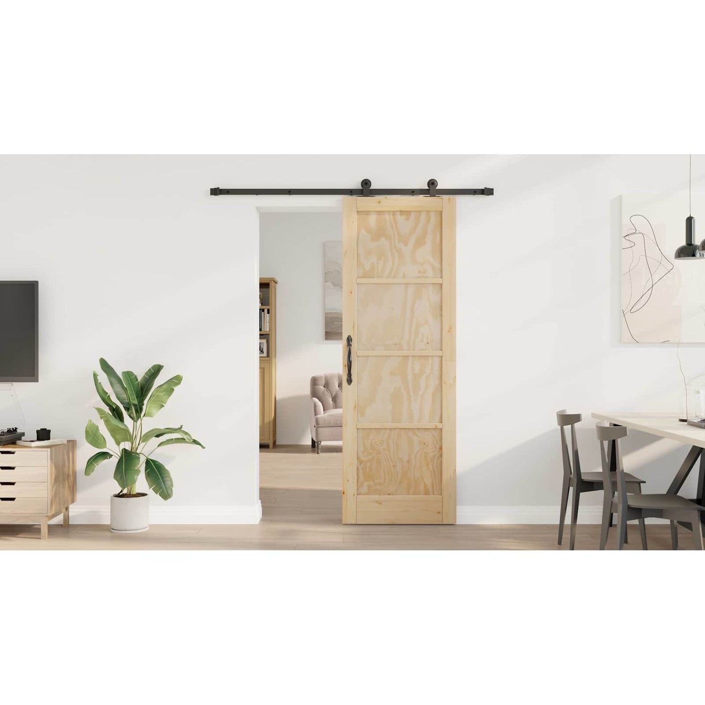 Sliding Door Natural and Black 73.5 x 211 cm Solid Pine Wood