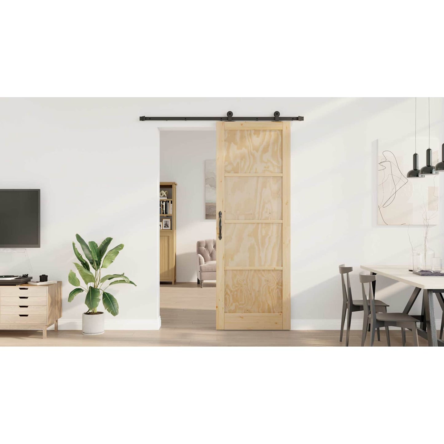Sliding Door Natural and Black 83 x 232 cm Solid Pine Wood