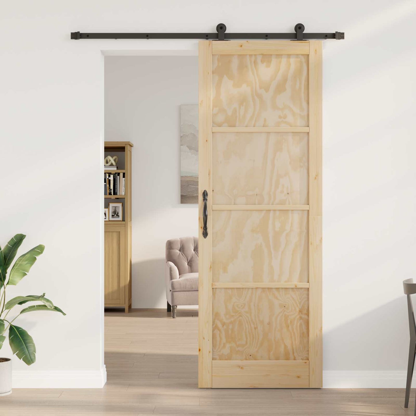 Sliding Door Natural and Black 83 x 232 cm Solid Pine Wood