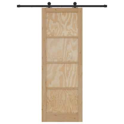 Sliding Door Natural and Black 83 x 232 cm Solid Pine Wood