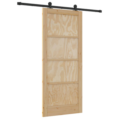 Sliding Door Natural and Black 86 x 198.5 cm Solid Pine Wood