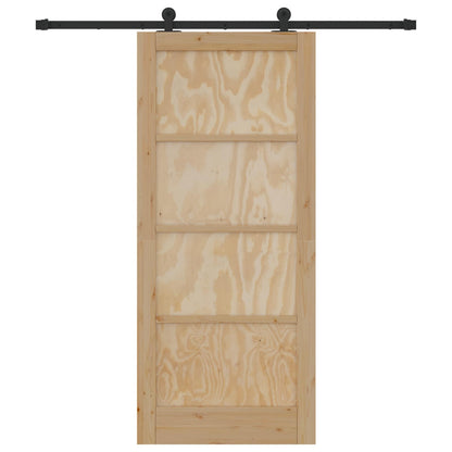Sliding Door Natural and Black 86 x 198.5 cm Solid Pine Wood