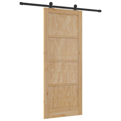 Sliding Door Natural and Black 86 x 211 cm Solid Pine Wood