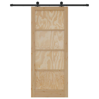 Sliding Door Natural and Black 86 x 211 cm Solid Pine Wood