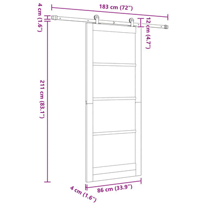 Sliding Door Natural and Black 86 x 211 cm Solid Pine Wood