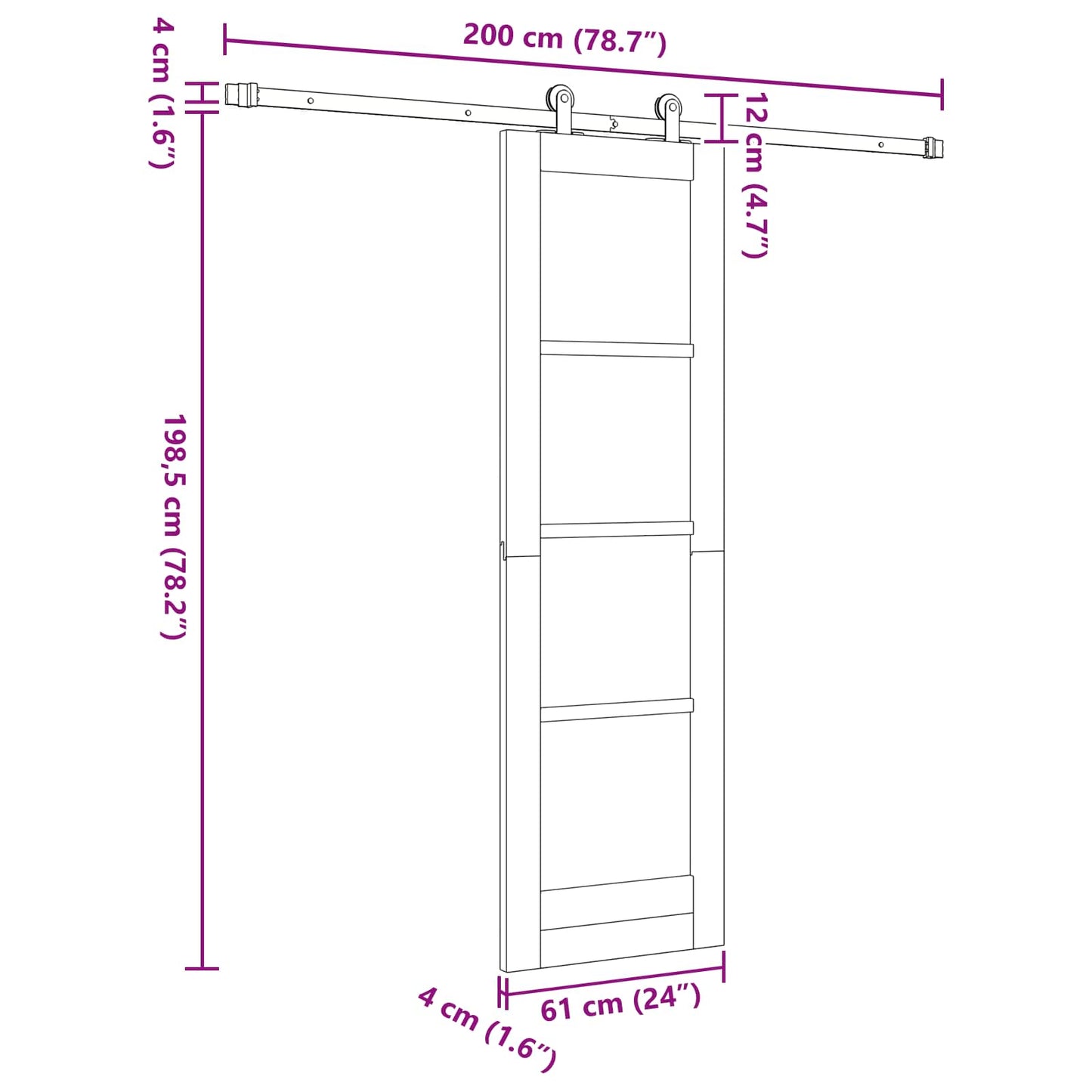 Sliding Door Natural and Black 61 x 198.5 cm Solid Pine Wood