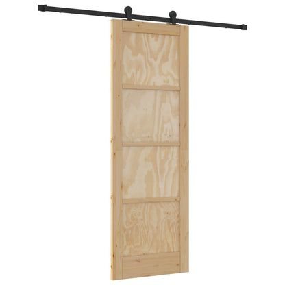 Sliding Door Natural and Black 73.5 x 211 cm Solid Pine Wood